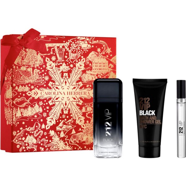 Carolina herrera 212 vip black men eau de parfum 100ml vaporizador + gel de baño 1u + spray viaje 1u