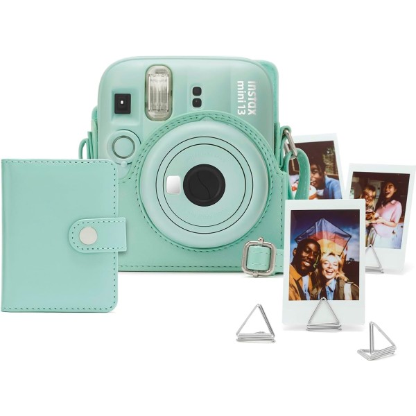 Fujifilm instax mini 13 accesorios kit lagoon green /  funda original + mini álbum + clips para sujetar fotos